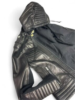 Michael Kors Black Quilted Leather Hooded Jacket
